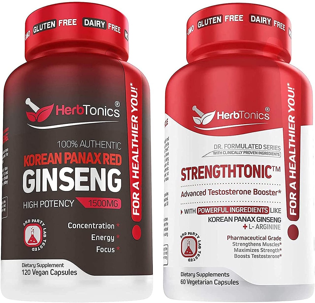 Herbtonics Panax Red גינזנג ו-Powertonic טסטוסטרון Booster עבור גברים Bundle