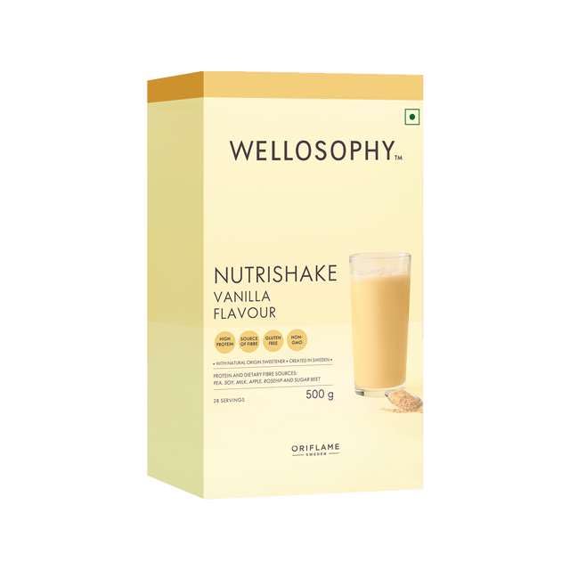 Oriflame Wellosophy Nutrishake Natural Shake 500gm High Protein, High Fiber, Gluten Free, Non GMO (Vanilla)