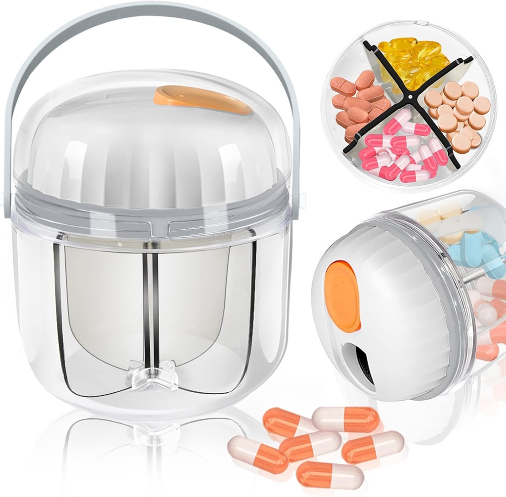 Pill Box, Pill Organer for Travel Candyer NO-BPA Moisture Proof מכיל תרופות עבור ויטמינים, שמן דגים, תוספים (White)