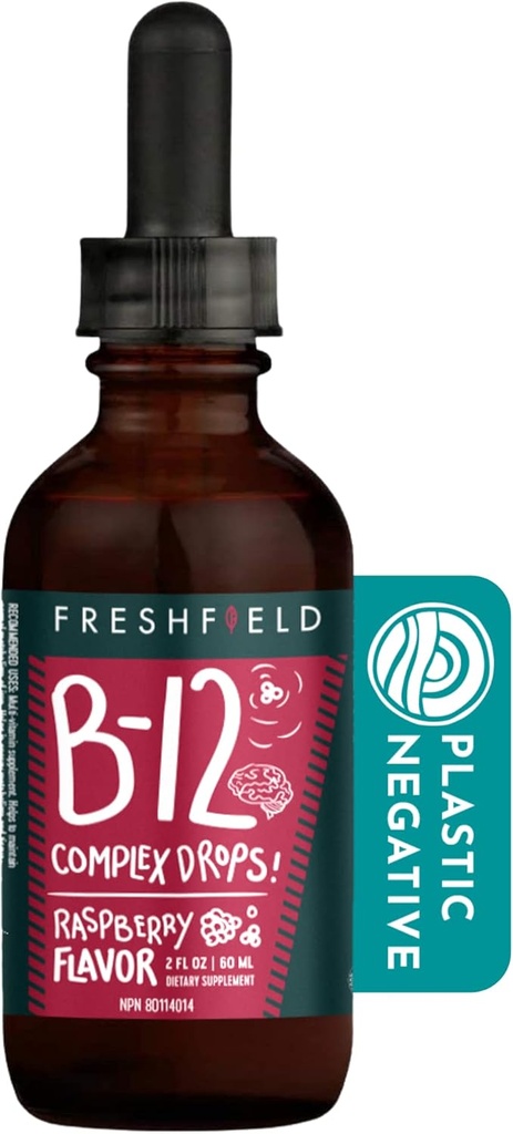 Freshfield Naturals B Complex Drops: B12, B2, B3, B5, B5, B6, Vegan-Friendly נוזל Formula, Enhanced Absorption | 1200 mcg Methyleobalamin | Energyze, Elevate Mood, and Support Heart Health Health Health Health