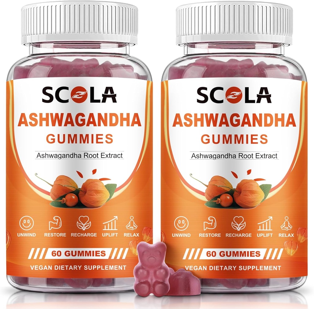 Ashwagandha Gummies, Calm Gummies עם Ashwagandha Root לחלץ ויטמין D Zinc, Ashwagandha תוסף עבור Sleep Stress Balance, טבעוני, non-GMO, Gluten-Free, 120 הרוזן
