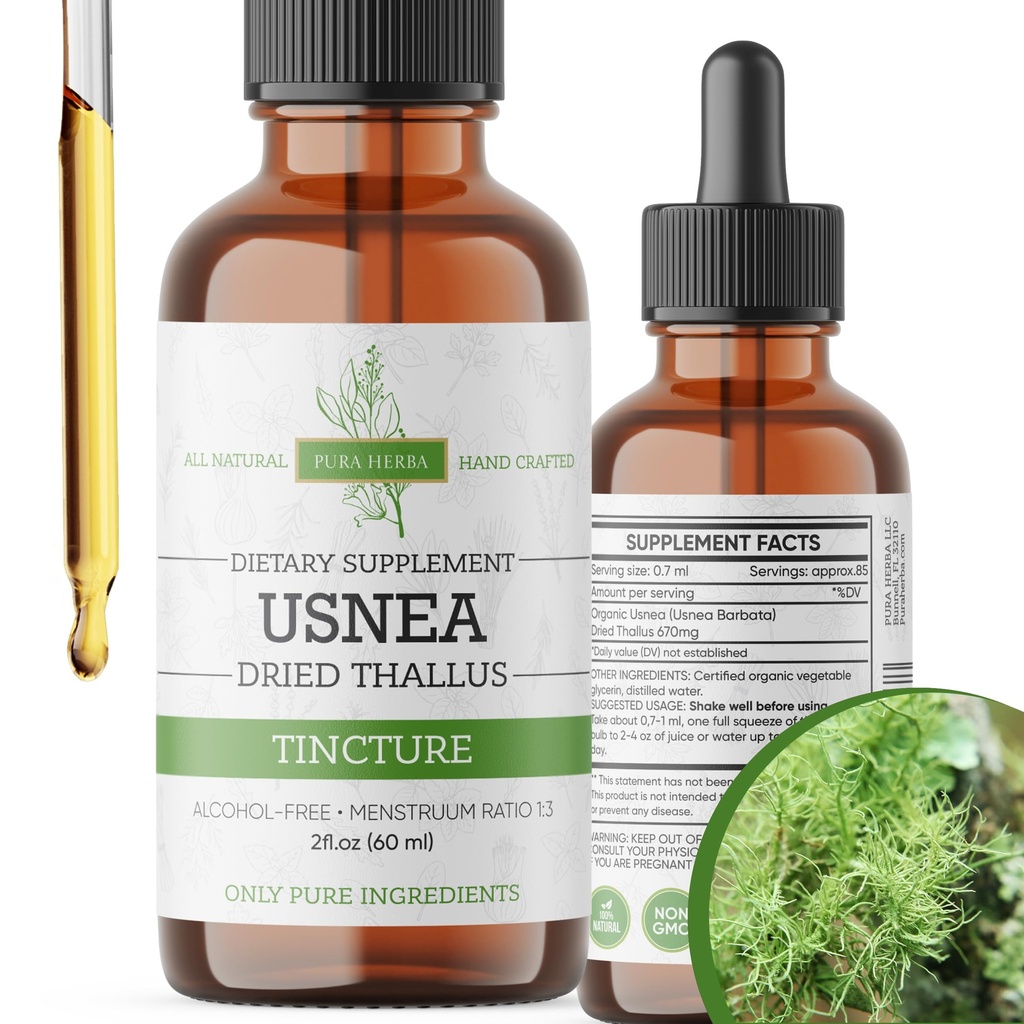 אורגני Usnea נוזל טיפות - תמיכה טבעית Immune ובריאות הנשימה למבוגרים - טבעוני, ללא אלכוהול, מיוצר בארה"ב, 2 Fl Oz