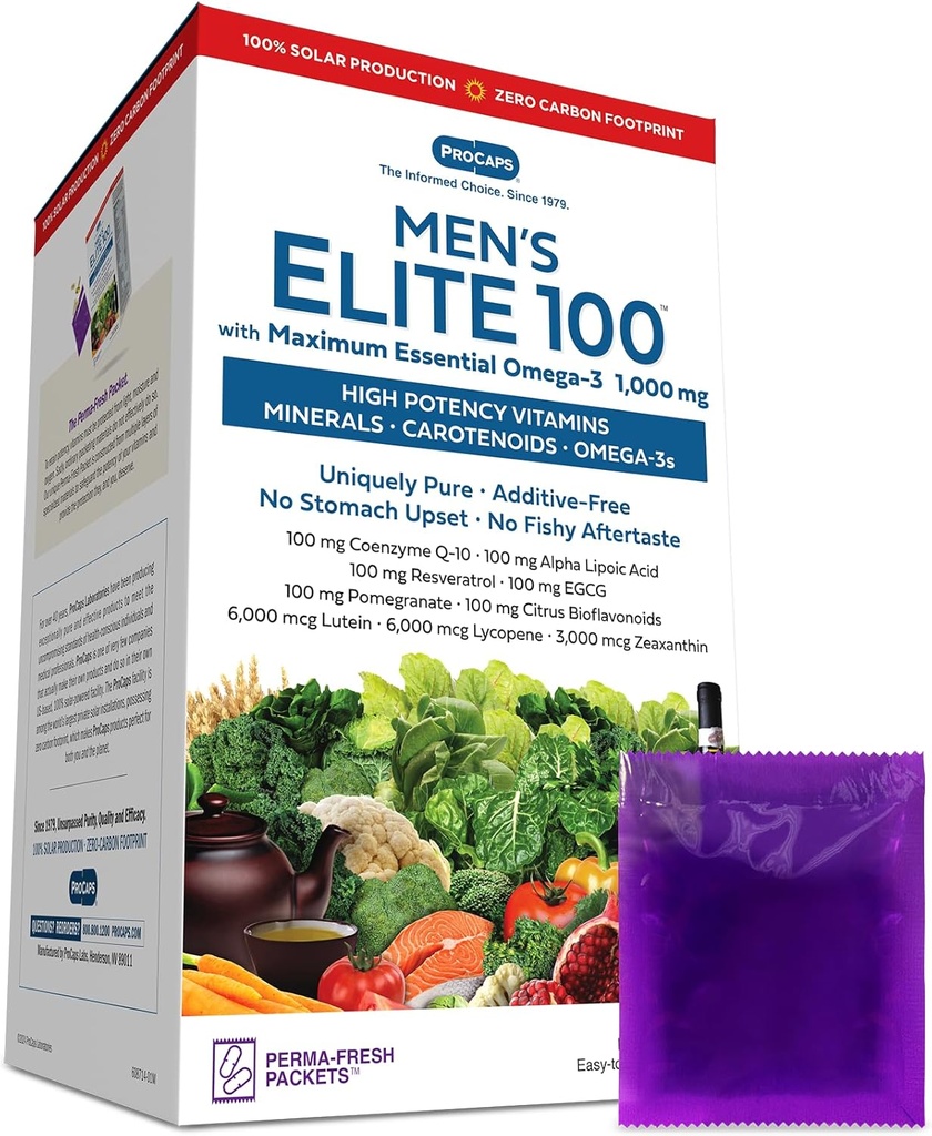 ANDREW LESSMAN Multivitamin - Men's Elite 100 עם אומגה 3 מקסימלית 1000 מ"ג 30 Packets - חומרים מזינים רגישים, ויטמינים חיוניים, מינרלים, Phytonutrients ו Carotenoids. אין תוספת