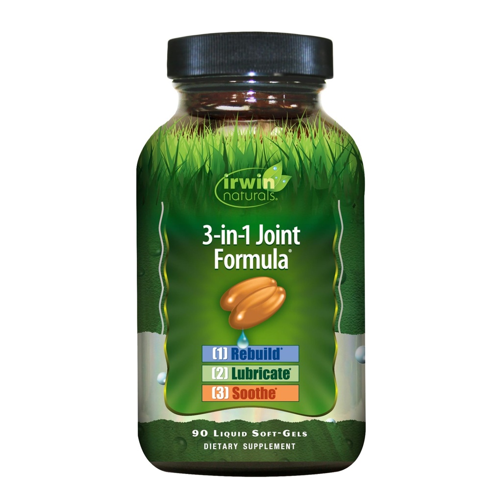 Irwin Naturals 3in-1 פורמולה משותפת - תוסף תמיכה משותף Powerful עם Glucosamine, Chondroitin, Turmeric & Boswellia - 90 נוזל Softgels