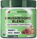 Yuve 6 אורגני Mushroom אבקת - כדור הקסם של Reishi, Chaga, Lions מיין, Maitake, Cordyceps - הוסף תה, קפה, Smoothies - אנרגיה תמיכה והגנה על החיסון - 2.82oz