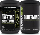 NutraBio Creatine Monohydrate תוסף, Unflavored, (300g) ו- L-Glutamine אבקה (500g) - תוספת עבודה בונדלס תומכת אנרגיה שרירים, התאוששות וכוח