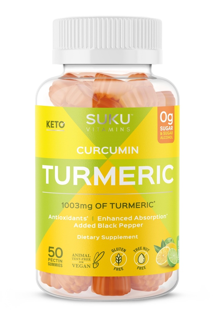 SUKU Turmeric Curcumin סוכר חניכיים עם 1003 מ"ג של Turmeric - Black Pepper Protects Liver, משפר את Digest, Inflammation Response & Joint Health - לימון Lime Flavour (50 חניכיים)