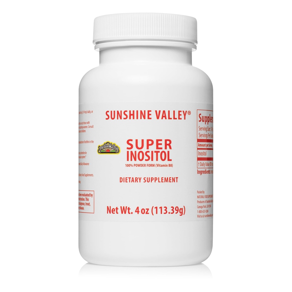 Sunshine Valley® Super Inositol, ויטמין B8 אבקת תוספת תזונתית, תוסף PCOS פריון טבעי, Hormonal Balance & Healthy Ovarian Function Support - 4 oz