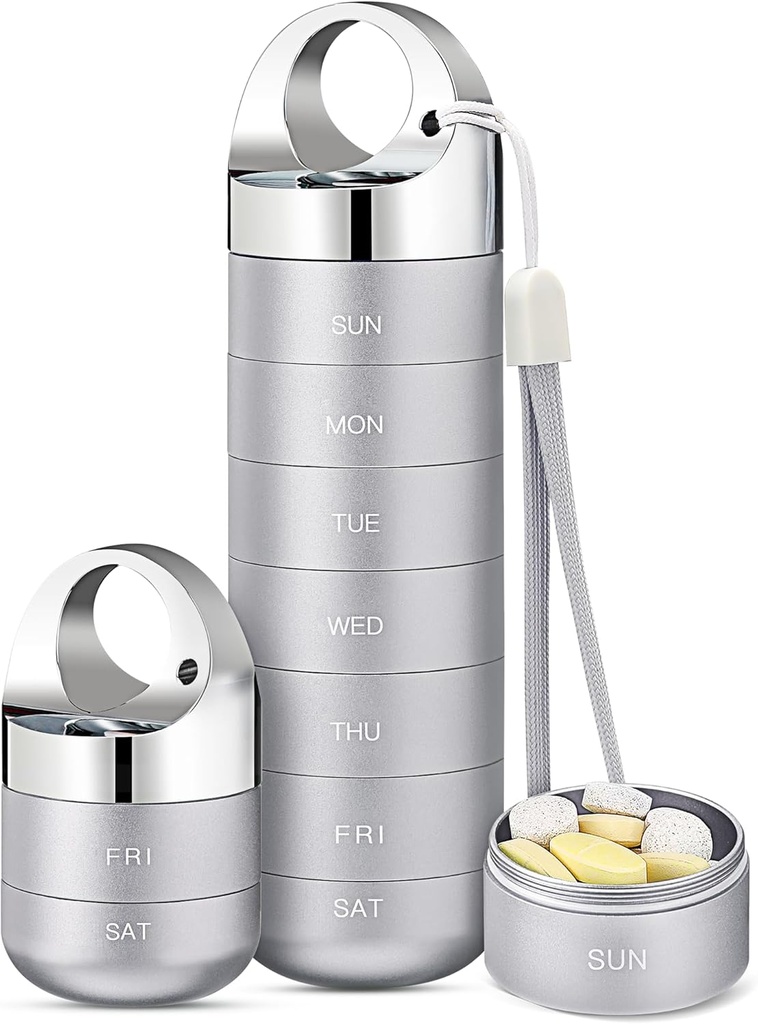 Zannaki Metal Travel Pill מארגנת, Portable Waterהוכחות שבועיות Pill Box, גדול אלומיניום Alloy Pill Caseer, BPA חינם 7 Day Daily Medicine ארגן הולדר עבור ויטמין, שמן דגים, תוסף שמן,