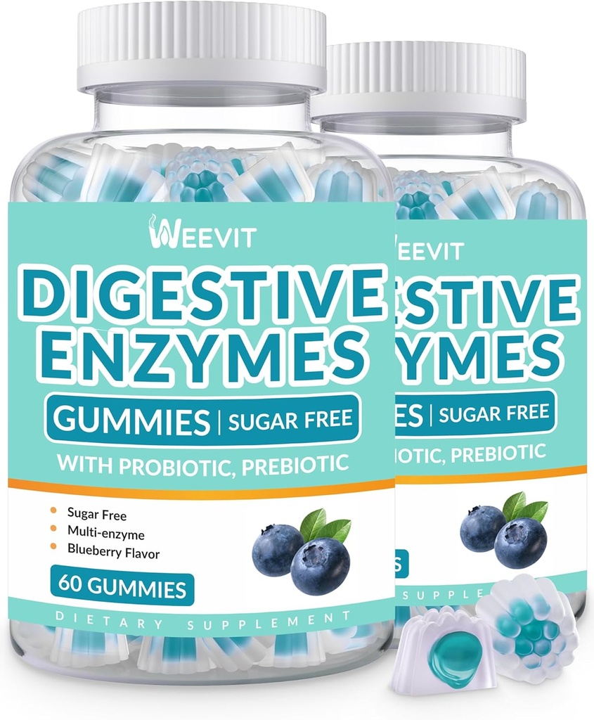 Enzymes Gummies, Chewable Digestive Enzy לנשים וגברים עם Probiotics & Prebiotics Band, Sugar Free | טבעונית