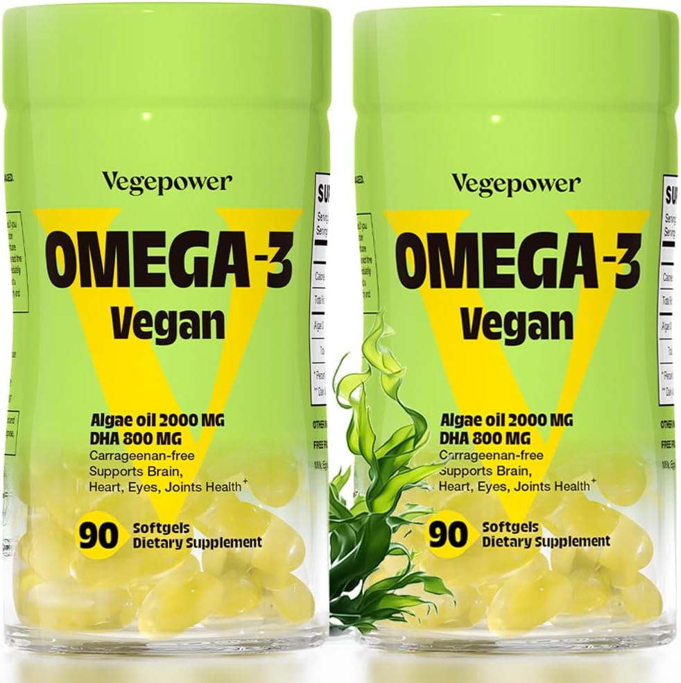 אומגה 3 DHA תוסף שמן דגים פרימיום שמן Algae שמן | 90 Carrageenan Free Softgels | Plant Based Algal DHA Essential Fatty Acids, Non-GMO (אלגה, 90 (Pack of 2))