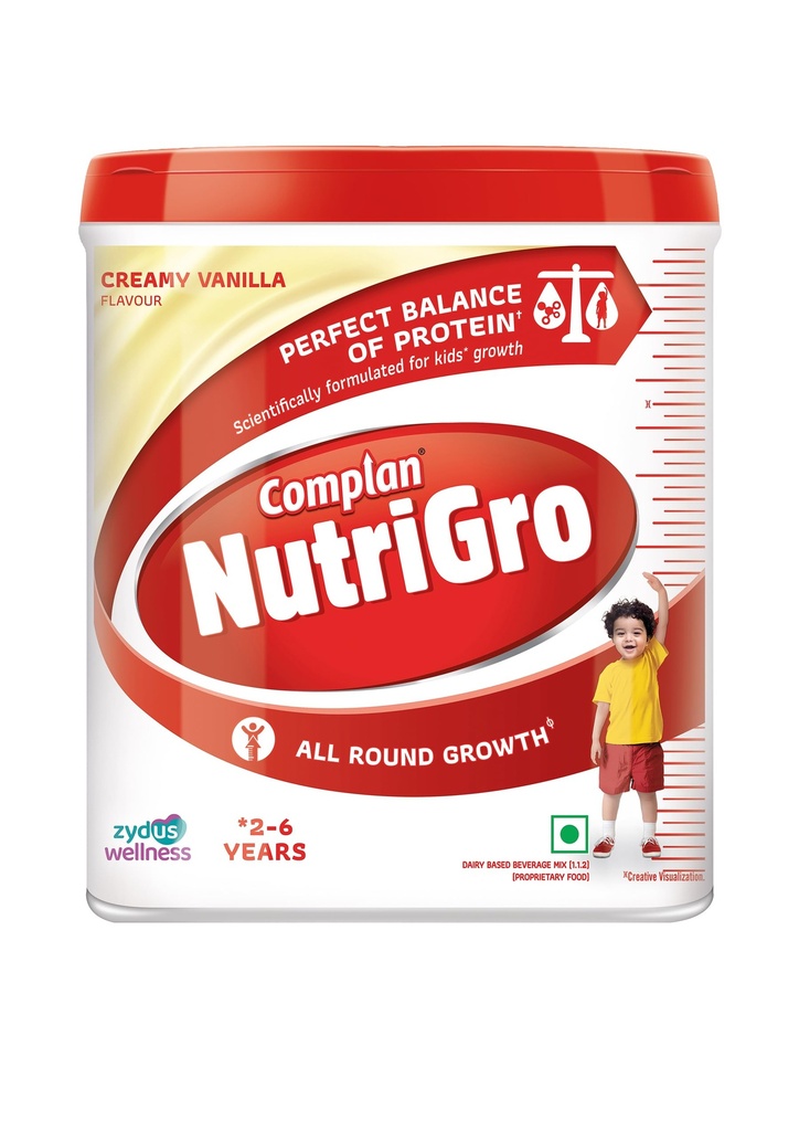 Complan NutriGro Nutritional Drink for Kids (2–6 Years) – Delicious Creamy Vanilla Milk Powder | With 34 Vital Nutrients, Prebiotics & Probiotics | Supports Growth,Brain& Immunity | 400g Jar