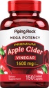 Piping Rock Apple Cider Vinegar Kaplets | 1600 מ"ג | 150 Pills | High Potency | תוספת כוח ACV תוסף | Vegetarian, non-GMO, Gluten Free