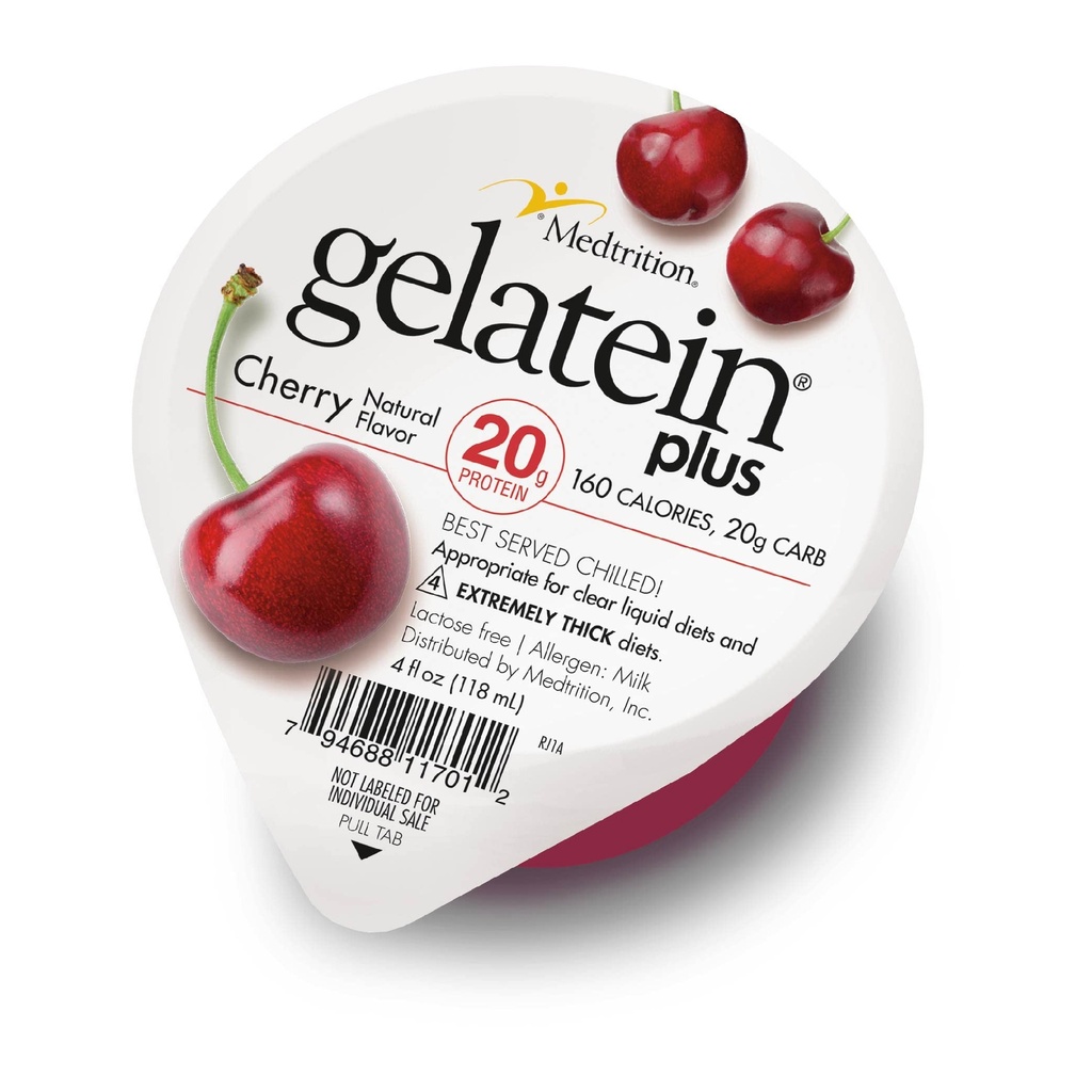 Gelatein Plus Cherry: 20 גרם חלבון אידיאלי עבור דיאטות נוזליות ברורות, לבלוע קשיים, דיאליזה ו Oncology. חטיף טרום או פוסט. (12 חבילות)