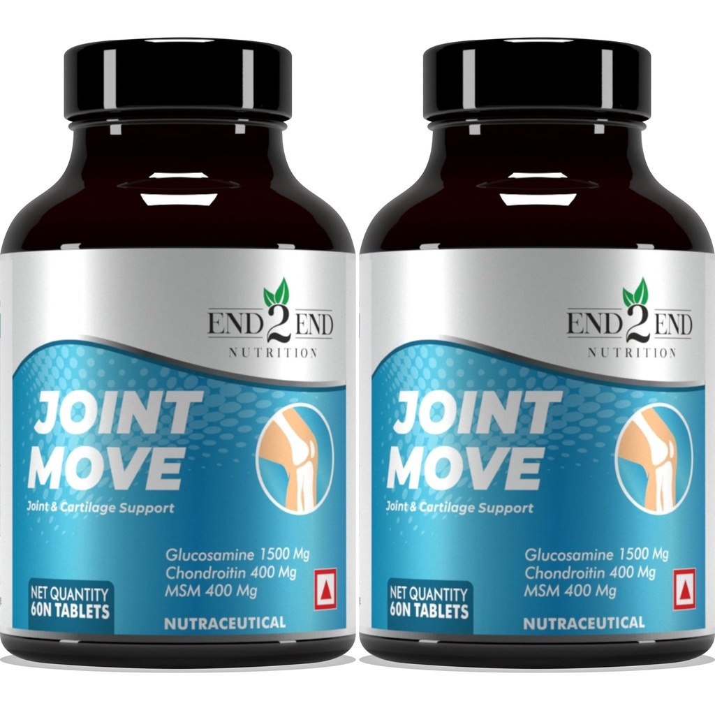 End2End Nutrition Joint Support Supplement with Glucosamine 1500mg, Chondroitin 400mg & MSM 400mg for Men and Women | Joint Health, Cartilage Support, Mobility and Flexibility - (Pack of 2) 120 Tablets