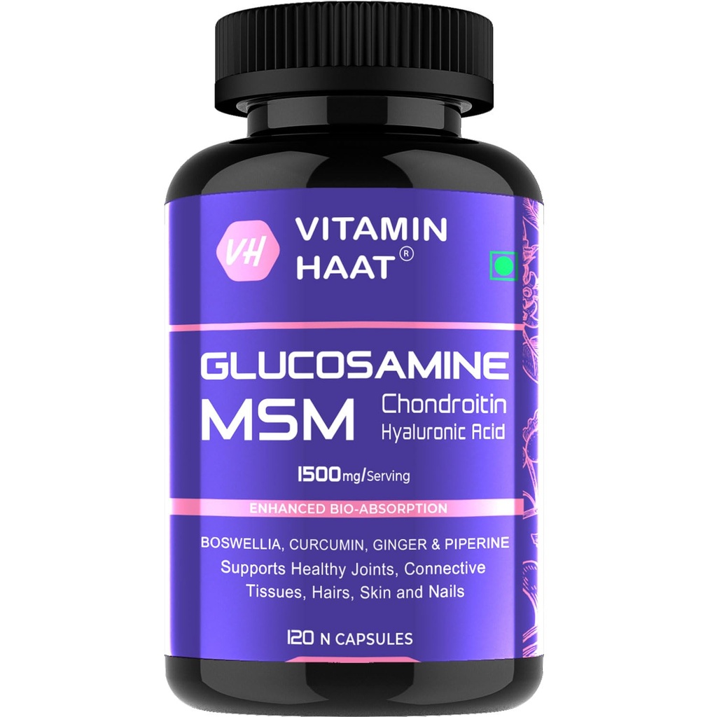 Glucosamine Chondroitin MSM | Pain and Joint Support Supplement | Hyaluronic Acid Collagen | Joint Cartilage Support and Muscle Health | 120 Capsules by VitaminHaat