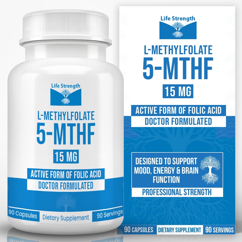 L-Methylfolate 15 MG, אופטימיזציה ו Highly Bioactive Methyl Folate, 5-MTHF תוספת עבור Mood ו Immune תמיכה, תזונה טבעית עבור אנרגיה, non-GMO & Gluten-Free, 90 קפסולות