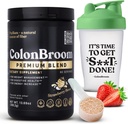 קולוןBroom Premium Psyllium Husk אבקת (Strawberry, 60 משרתים) + Shakerבק עבור אבקת Broom סיבים לשתות Bundle - ניקוי קולוני עבור Bloating Relief & Gut בריאות - אבקת סיבים תוספת תוסף