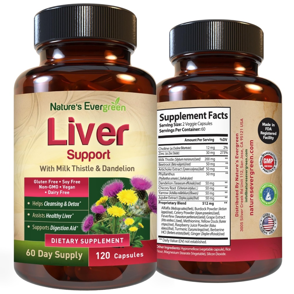 Liver Cleanse Detox &תיקון | Herbal Liver Support w/ 20+ Liver Health Foodsents, Milk Thistle, Turmeric, ג'ינג'ר, Dandelion, Zinc, Artichoke & more for Optimal Liver Support