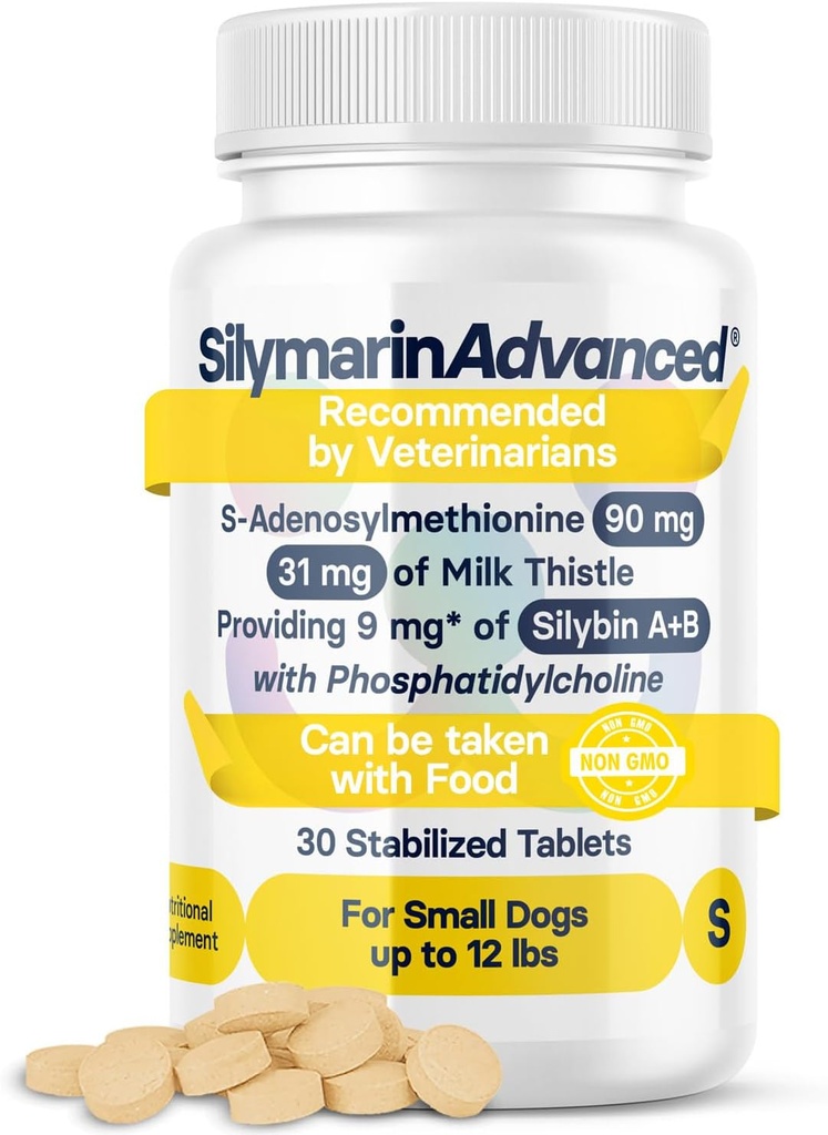Liver Health Supplement for Small Dogs - Milk Thistle for Dogs Liver Support with S-Adenosylmethionine (Same) & Silybin - 30 טבליות