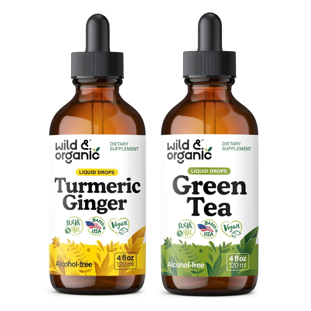 Wild & אורגני Turmeric ג'ינג'ר Tincture 4 fl oz & Green Tea Tincture 4