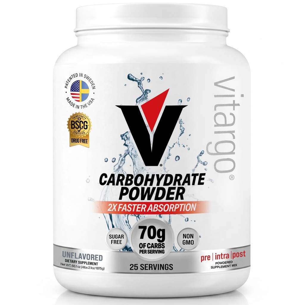 Vitargo Carbohydrate אבקה, 2X Faster Absorbing, 4.4 LB Plain, Pre, Intra & Post, אבקת קומפלקס ללא סוכר עבור Recovery, Endurance & השרירים, Made בארה"ב