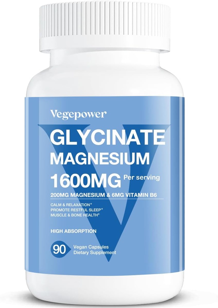Magnesium Glycinate 200 מ"ג, גבוה Absorption טבעוני Magnesium תוספת, מלא צ'אד מגנזיום Znc ויטמין D & B6, Magnesium Bisglycinate עבור שינה, עצם ובריאות השרירים, Nerve, non-GMO, 90 קפסולות
