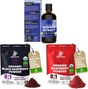 אבקת ג'ונגל Wild Bilberry לחלץ עבור עיניים USDA אורגני 3.4oz בקבוק, אבקת פטל אדום שחור Bundle 5 Ounce Bag, Freeze Dried Raspberries עבור קטינג