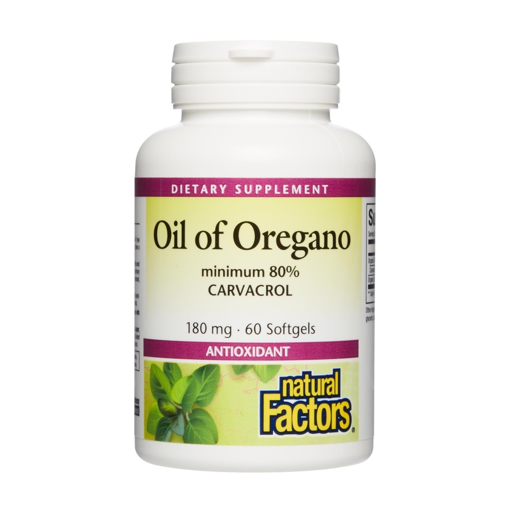 Natural Factors Oil of Oregano - תומך בתפקוד מערכת החיסון בריאה - תוספת צמחית עם שמן זית ווויטמין E - תוספת תמיכה לא-GMO נגד חמצון - 60 Softgels (60 משרתים)