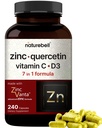 NatureBell Zinc Quercetin עם ויטמין C & D3, 240 קפסולות | Quercetin 1,000 מ"ג + Zinc 50 מ"ג + ויטמין C 250 מ"ג + ויטמין D3 5000 IU | 4in-1 מתקדם Immune & Lung תמיכה