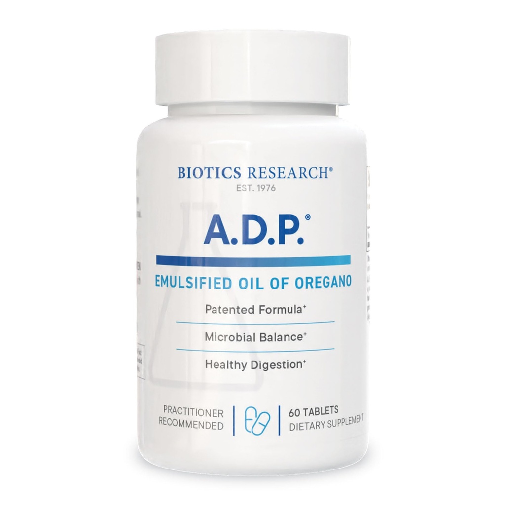 Biotics Research A.D.P. Emulsified Oil of Oregano Tablets for GI Health -Sustained Release for High Absorption Contains Carvacrol, Wild Oregano Oil 50mg/S - Patented Formula -Non GMO –60 Tablets