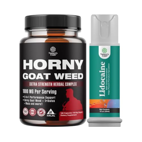 Bundle of Hory Goat Weed for Men - תוספת כוח אדם תוספת תוספת תוסף, ו Lidocaine Desensitizing Topical Spray Climax Control for Longer Lasting Performance - Boost Endurance and Sta Fast Acting