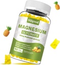 Magnesium Glycinate Gummies 600 מ"ג, מרגיעה ו Zzz תמיכה, Magnesium Potassium תוספת למבוגרים וילדים ללא סוכר, ויטמין C, B6 ו CoQ10 Pineapple Flavor, 60 הרוזן