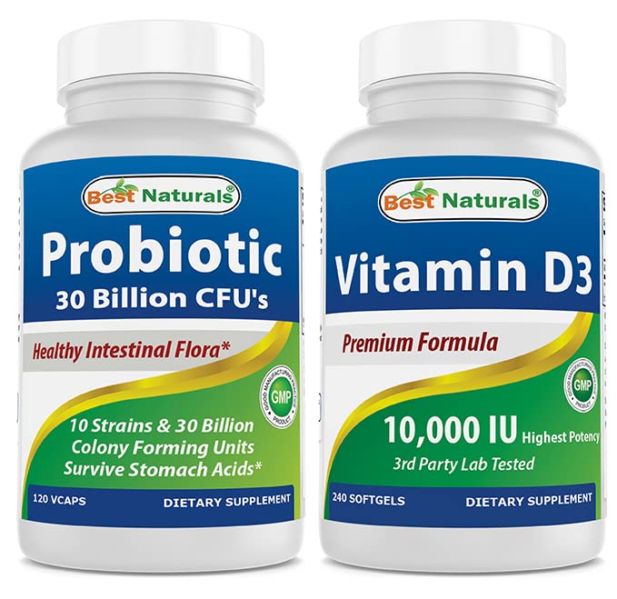 הטוב ביותר טבעי Probiotic 10 Strains & 30 מיליארד CFU & ויטמין D3 10000 IU