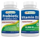 הטוב ביותר טבעי Probiotic 10 Strains & 30 מיליארד CFU & ויטמין D3 10000 IU