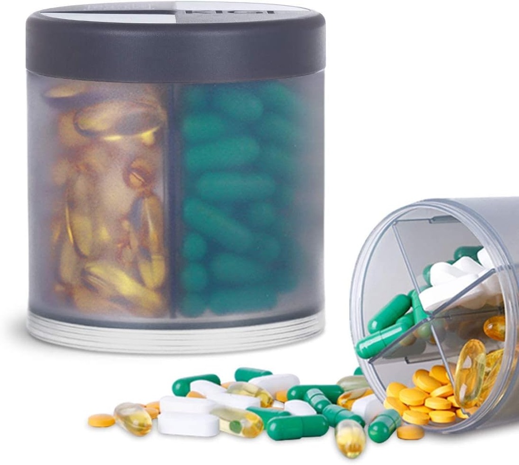 תוספת גדולה תוספת מארגנת עם 4 השוואתיות Easy Open Pill Dispenser תרופות חודשיות מארגנת מארגנת גלולות אחסון,Gray