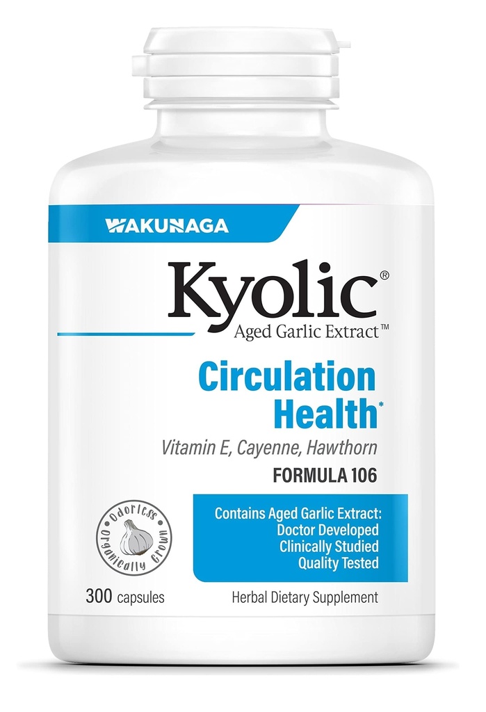Kyolic Age Garlic Extractation 106, Circulation Health, 300 קפסולות (Packaging May Vary)