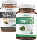 Black Seed Oil Gummies & Super Greens (1-Month) - Daily Green Boost - Black Seed Oil Gummies ג'ינג'ר אלבדור Cold-Pressed Nigella Sativa & Organic Super Greens Complete Super Food Supplement