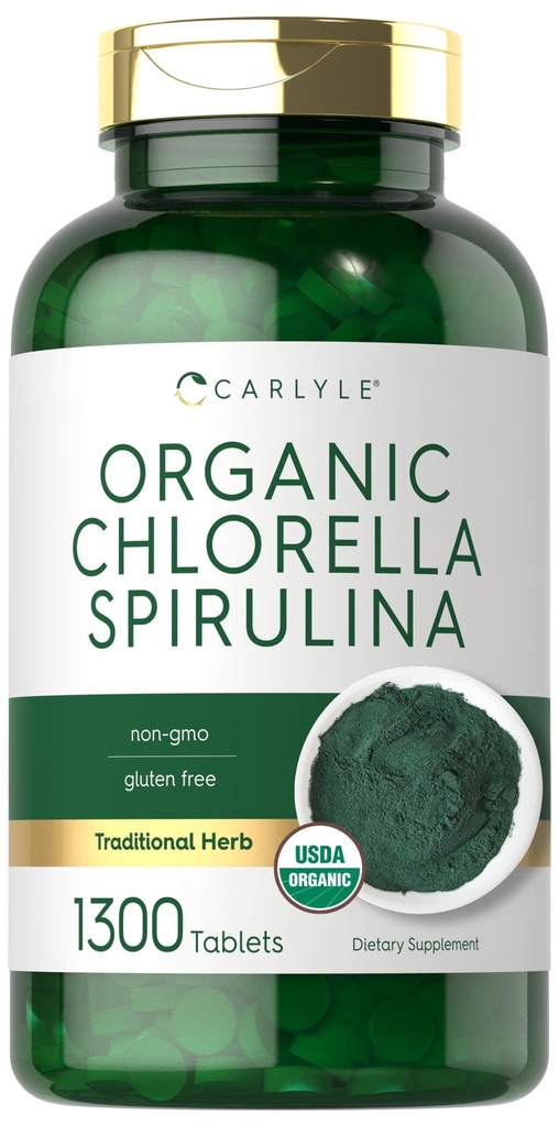 Carlyle Organic Chlorella Spirulina Tablet | 1300 | 50/50 בלנדר | Non-GMO ו- Gluten Free Supplement