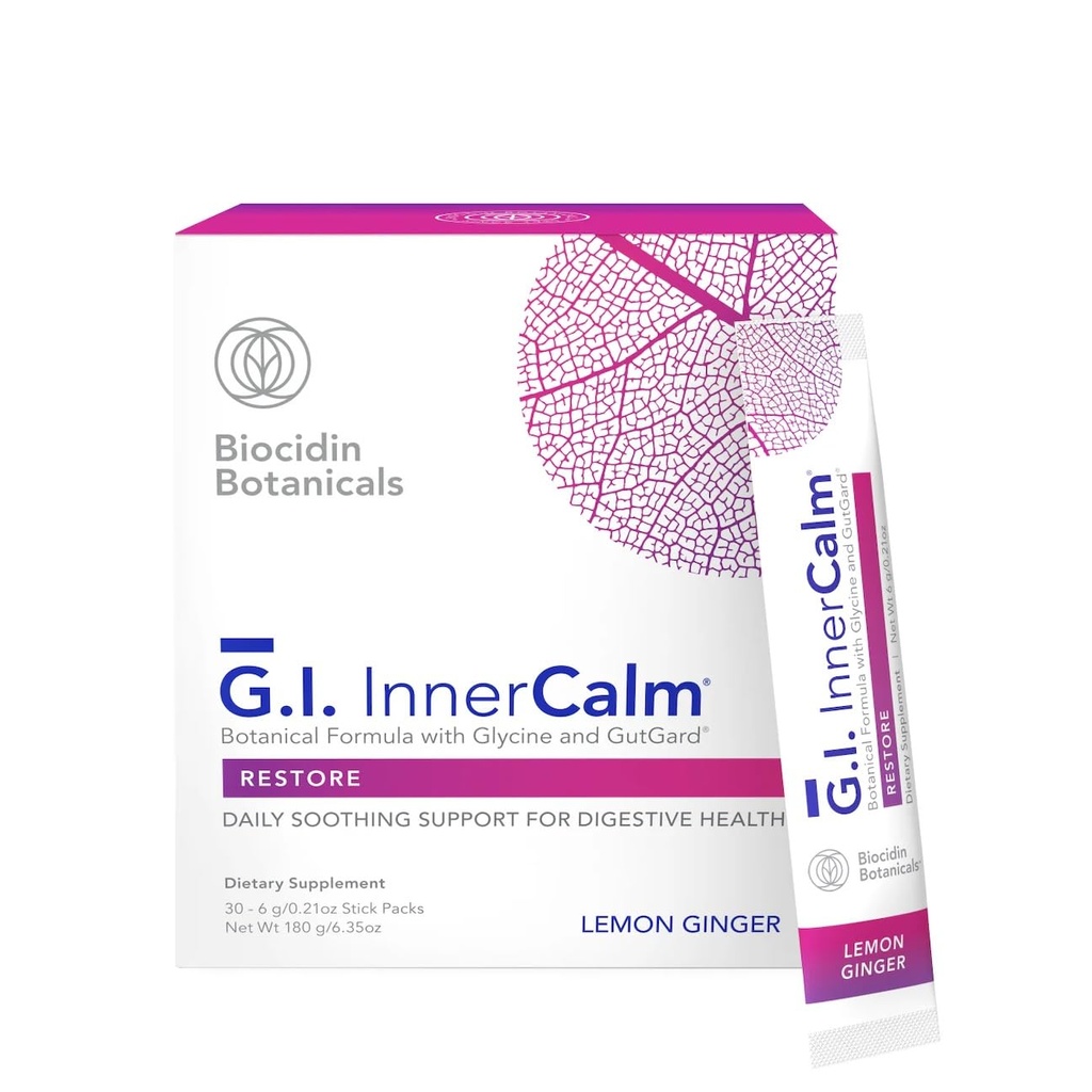 Bio-Botanical Research Biocidin Drink Mix - GI InnerCalm - Support Digestive Health, GI Detox, Health Mood & Sense of hipation - Soothing Formula with Glycine & No Glutamine (30 Stick Packs)