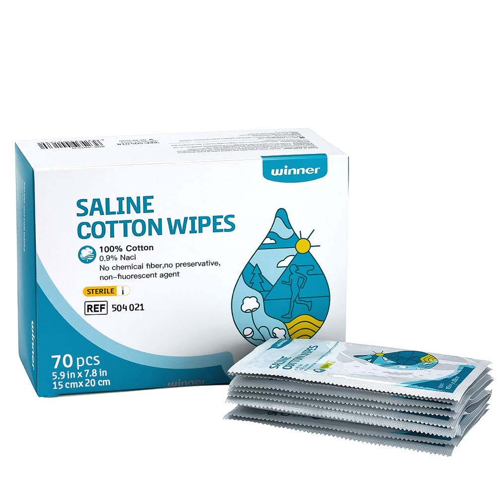 הזוכה Sterile Saline Wipes, 6 " x 8" גדול טיפול אישי Wipes, Gentle Saline Pads עבור פירסינג, Multi-Purpose עבור עיניים רגישות ופנים, אישית Wrapped, 70 הרוזן