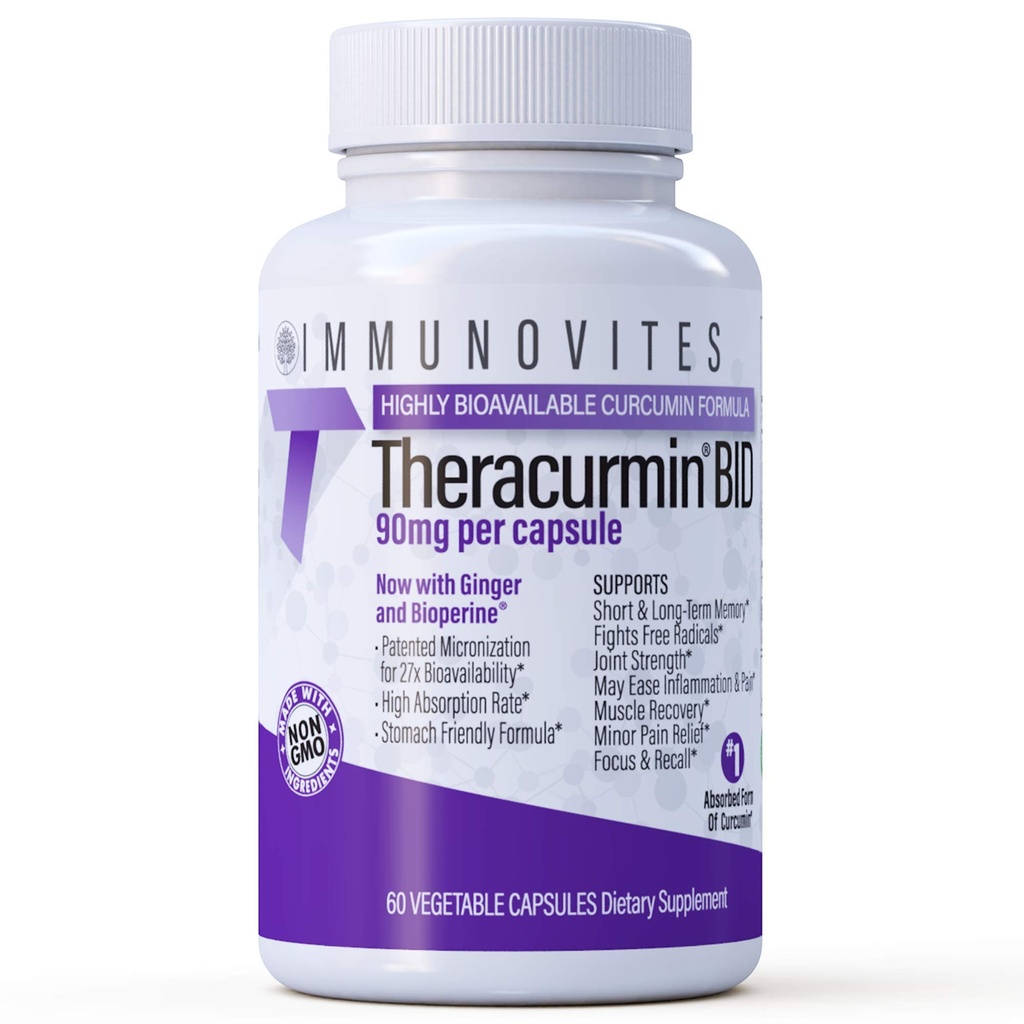 IMMUNOVITES Theracurmin BID 300 מ"ג (Nano Curcumin 90 מ"ג ל- Cap.)600 מ"ג למשרת - Now w/Ginger & Bioperine (60ctבק)