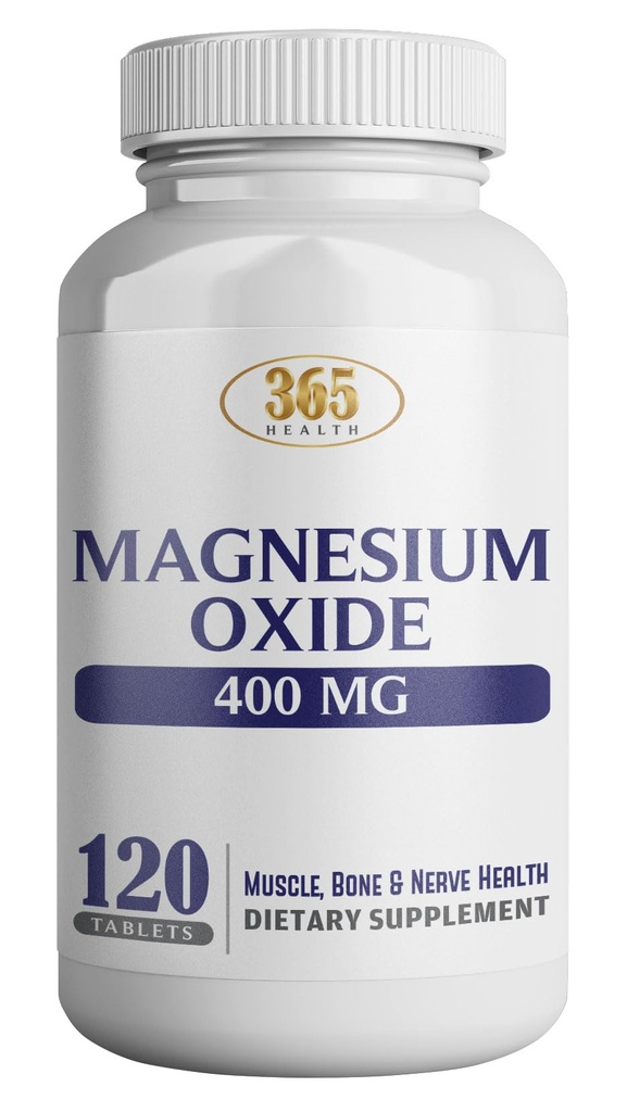 Magnesium 400 מ"ג תוספת (High Potency) - Magnesium Oxide for Immune Support, Muscle Recovery, Leg Cramps and hipation 120 טבליות-USA Made Made