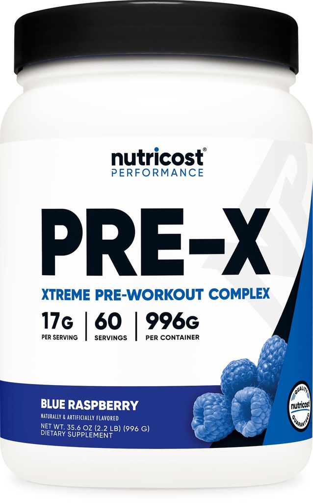 חומרים מזינים Pre-X Xtreme Pre-Workout Complex אבקת, פטל כחול, 60 משרתים, Vegetarian, non-GMO ו Gluten Free