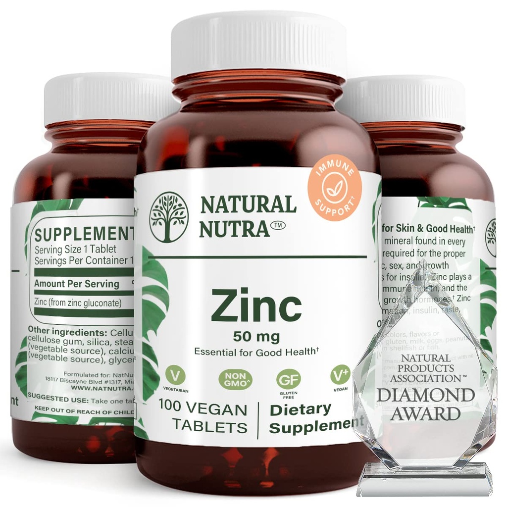 טבעי Nutra Zinc Gluconate 50 מ"ג תוספת לתמיכה Immune, מקדם בריאות העור, מספק Ease מן שפעת & Cold, Boost Learning & Memory, Enhance Taste & Smell, Gluten Free 50 מ"ג 100 טבליות טבעוניות