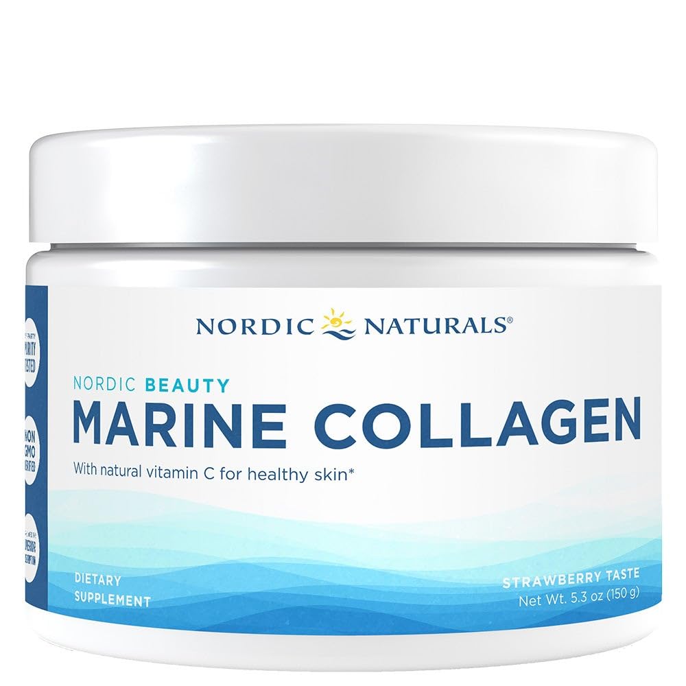 Nordic Naturals Nordic Beauty Collagen אבקה, Strawberry - 5.29 Ounces - תוספת אבקת קולג'ן עבור עור בריא, מפרקים, עצמות, ויטמין C לתמיכה אנטי-חמצן - 30 משרתים