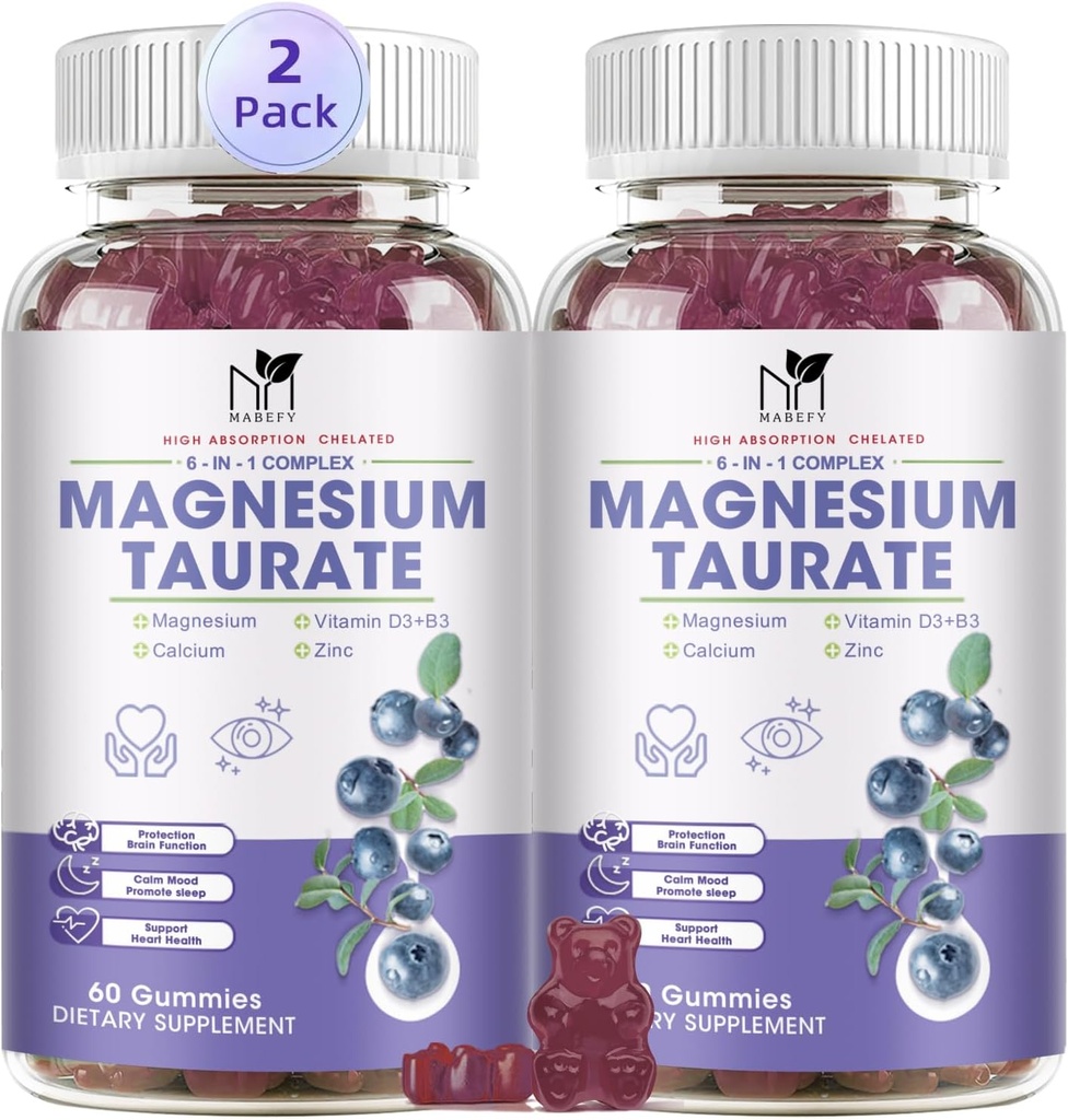 2 Pack Magnesium תוסף - Magnesium Turate Magnesium Glycinate מסטיקמי עם Magnesium Aspartate, Malate, Chewable Magnesium Complex for Sleep,שרירים, and Heart Health Support