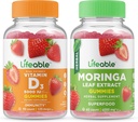 ויטמין D 5000 IU + Moringa Leaf, Gummies Bundle - גדול Tasting, ויטמין תוסף, Gluten Free, GMO חינם, Chewable Gummymymy