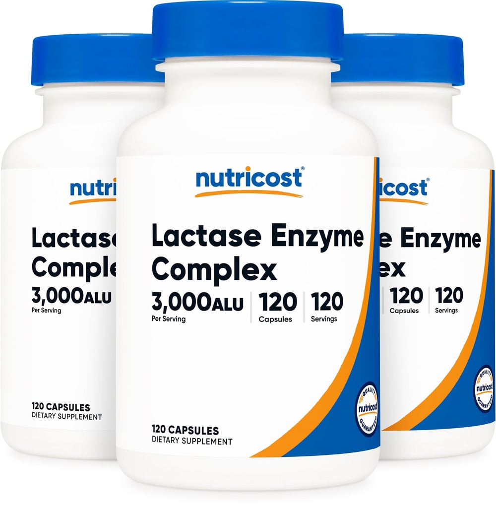 חומרים מזינים Lactase Enzyme Complex 3,000 FCC ALU, 120 קפסולות Veggie - non-GMO, Gluten Free, 120 משרתות (3 בקבוקים)