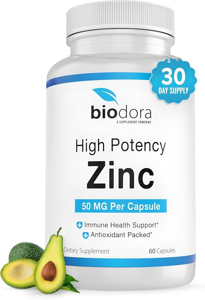Zinc High Potency, No GMO, ויטמיןs for Good Skin, Immune Support Supplement & Antioxidant, טבעוני, 50 מ"ג פריבס, 60 קפסולות, Unflaveded